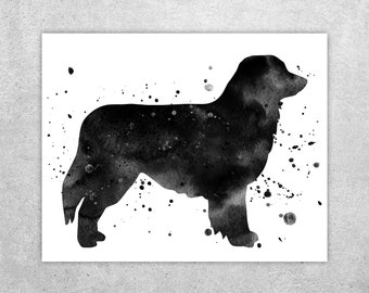 Australian Shepherd print, Printable art, Dog print, Black watercolor painting, Dog lovers gift, Dog silhouette, INSTANT DOWNLOAD