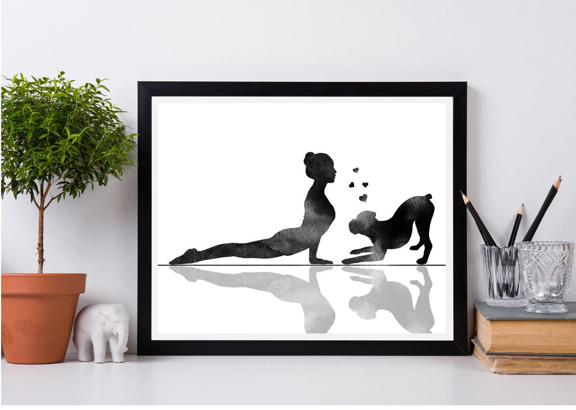 Yoga Wall Decor Woman With Dog Print Boxer Dog Yoga Print Etsy
