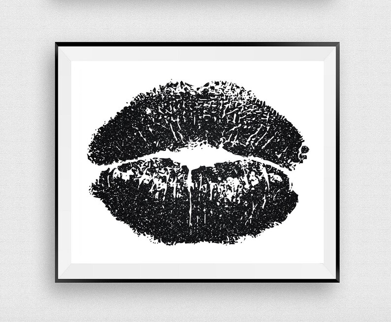 Large Lips Art Print Black Wall Decor Digital Downloading Etsy