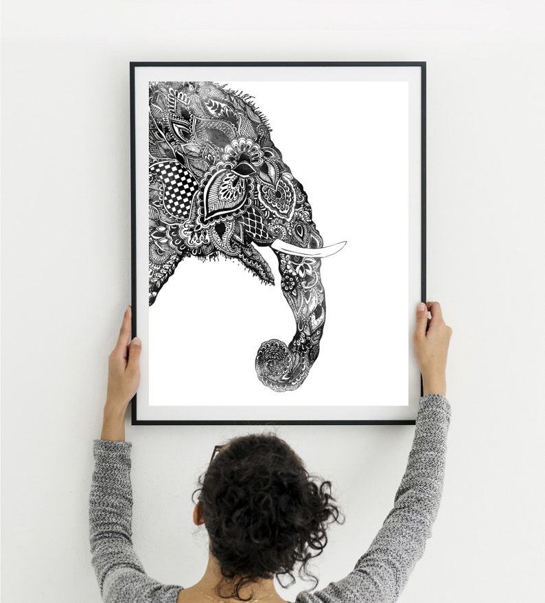 Elephant mandala art print Wall decor Hamsa Elephant | Etsy