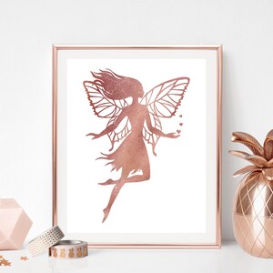 Fairy wall decor, Rose gold watercolor, Black and white, Girls room printable art, Fairy art print, Digital downloading, Girly gift image 7