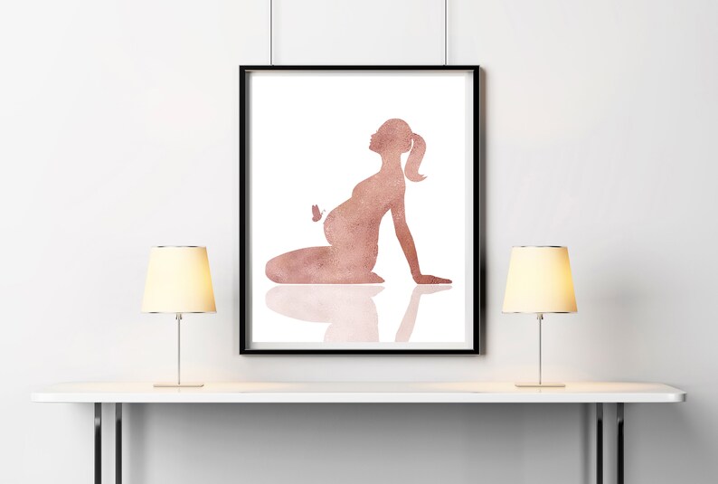 Instant download Rose gold Pregnancy announcement to husband Pregnant print Yoga art print Pregnant woman sitting in a Yoga pose