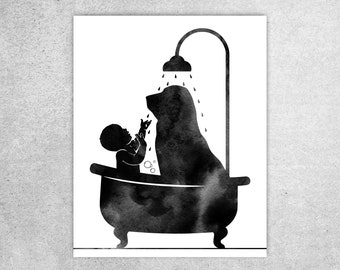 Baby and Bloodhound bathtub, Dog gifts, Dog print, Pregnancy announcement, Bathroom Wall Art, NEWBORN gift, Instant download