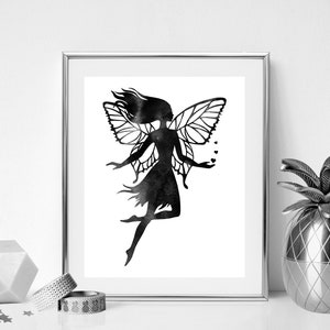 Fairy wall decor, Rose gold watercolor, Black and white, Girls room printable art, Fairy art print, Digital downloading, Girly gift image 6