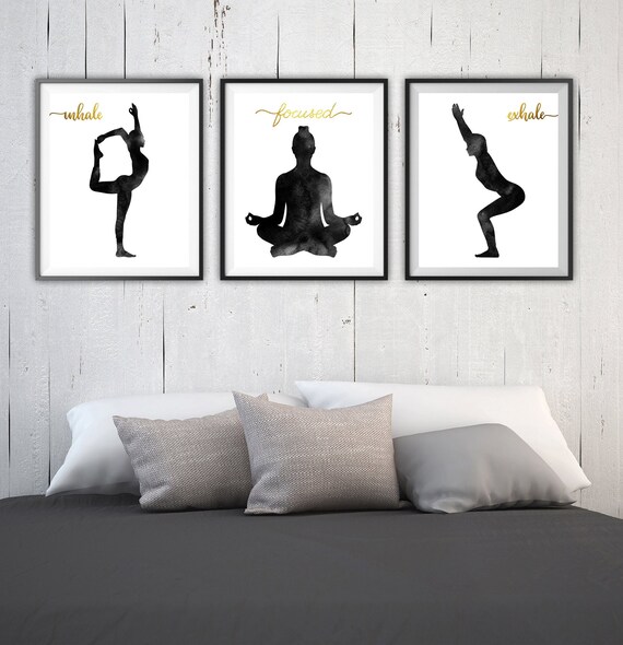 Set of 3 yoga print Wall art Printable Yoga poses Etsy