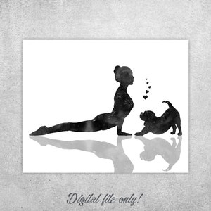 Beagle Yoga Print: Black Watercolor Dog Art (Digital Download)