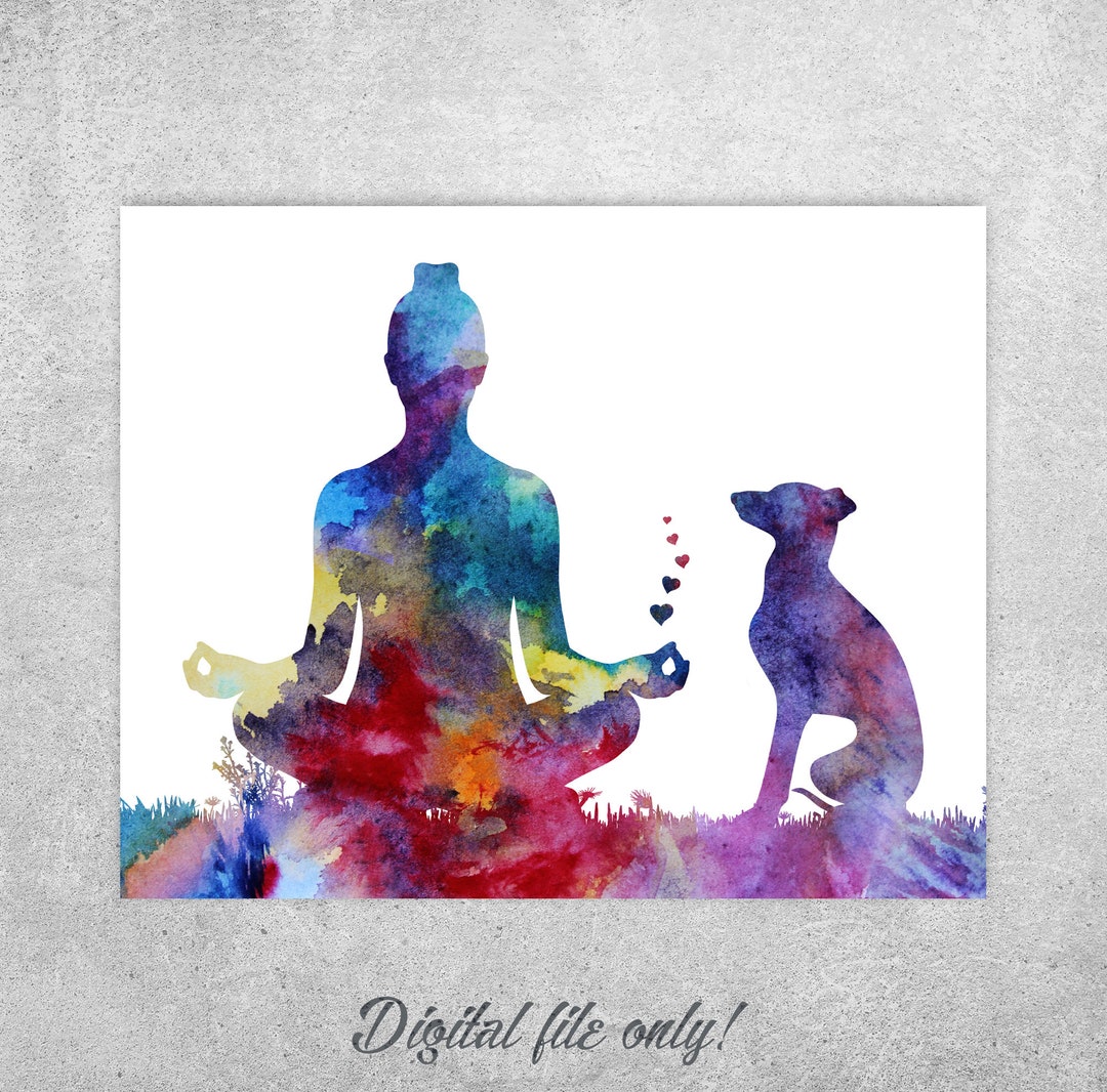 Yoga Wall Art, Yoga With Dog Art Print, Greyhound Dog Print, Woman and ...
