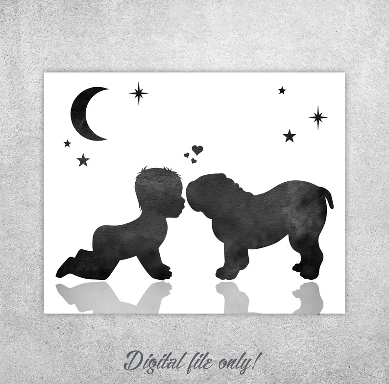 Baby Puppy English Bulldog Puppy Print Baby and Dog Digital - Etsy