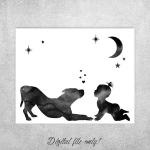 Pitbull and Baby Watercolor Print: Nursery Decor (Digital File)
