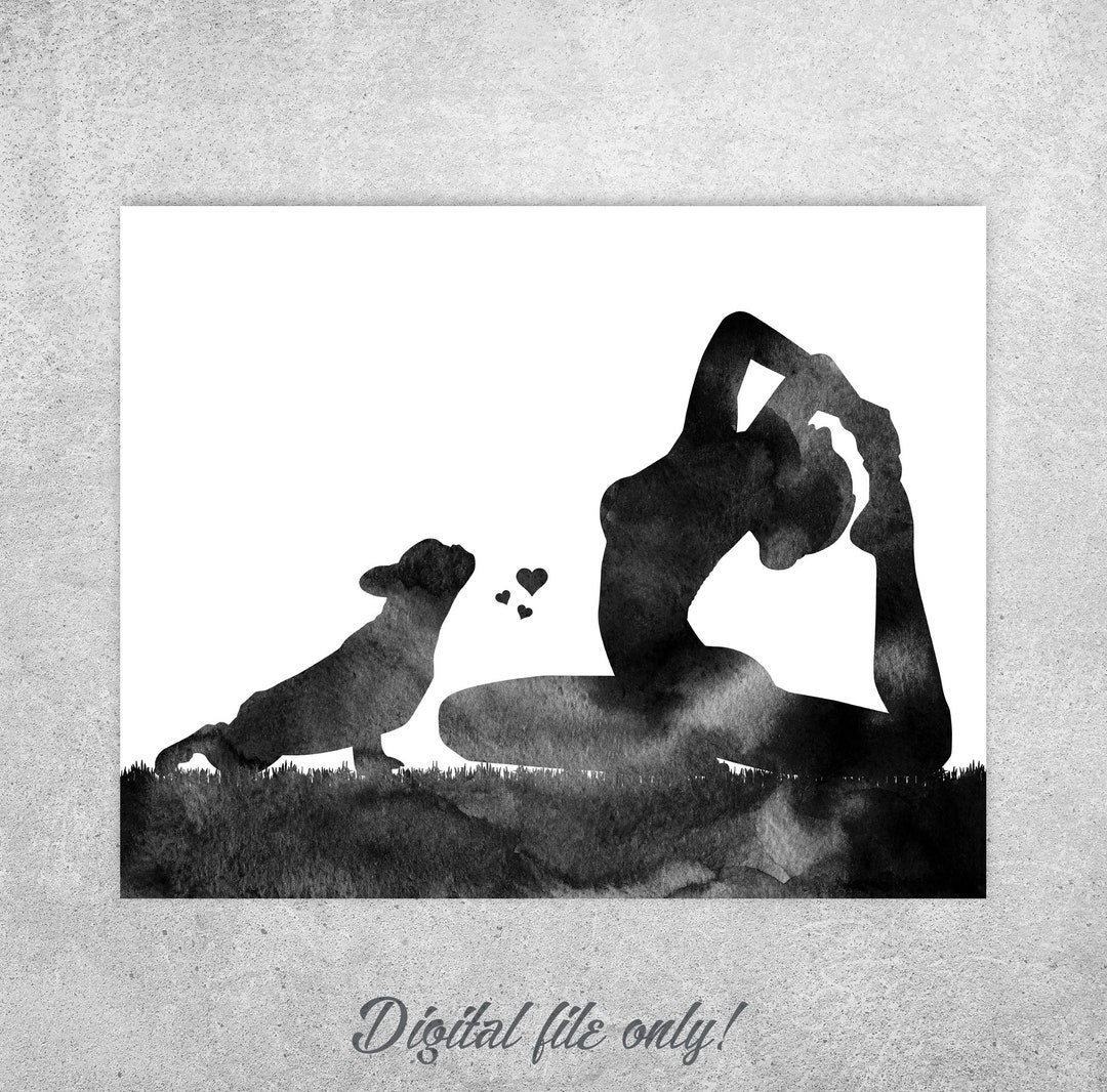 Yoga Wall Decor Woman With Dog Print One Legged King Pigeon Etsy