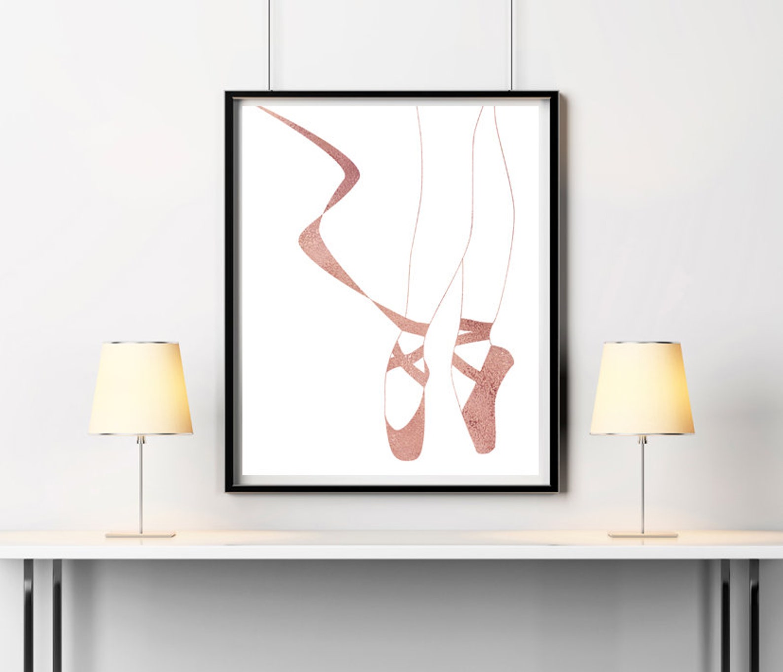 girls room wall art, ballet slippers, rose gold watercolor, ballet shoes, wall art, ballerina legs, poster print, gift for balle