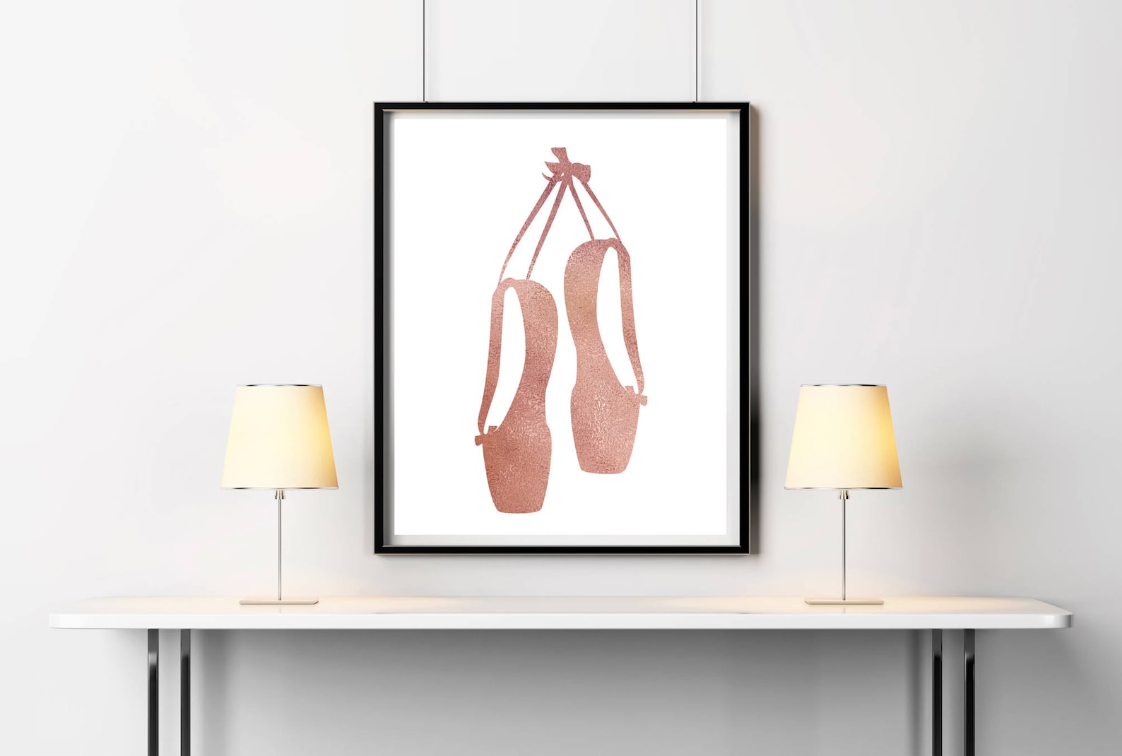 ballet slippers, ballet shoes, rose gold watercolor, girls room decor, ballerina gift, digital poster print, dancer wall art
