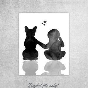 French Bulldog & Baby Art Print: Nursery Decor (Digital Download)