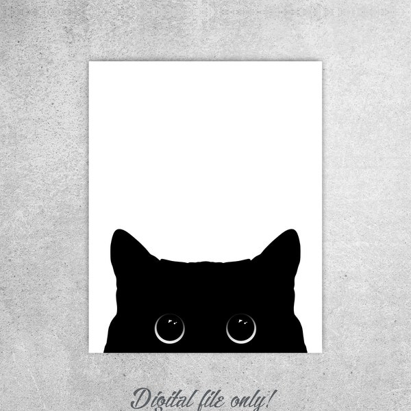 Black Cat Print Wall Art Poster Art Print Cat Print Wall Decor Wall Art Black Cat Peeking cat Art Print Pet Printable Instant download