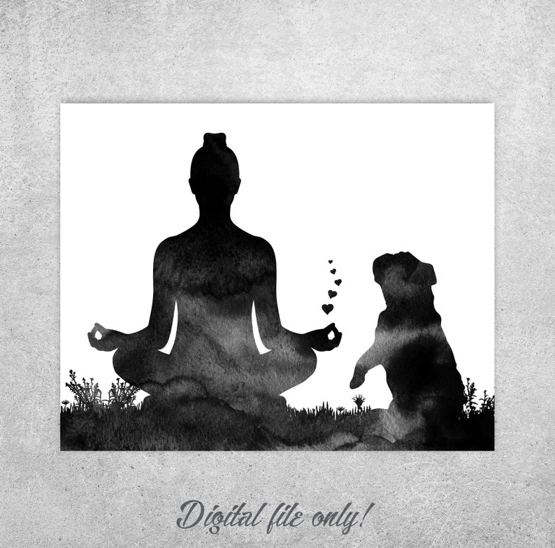 Yoga Wall Art Yoga With Dog Art Print English Bulldog Print Etsy