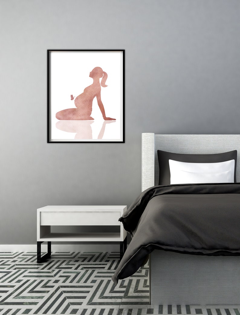 Instant download Rose gold Pregnancy announcement to husband Pregnant print Yoga art print Pregnant woman sitting in a Yoga pose