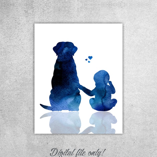Labrador dog prints, Baby with dog art, Baby room wall decor, Pregnancy reveal, Baby shower gift, Baby and Labradors, Instant download
