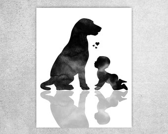 Baby with dog, Labrador, Baby wall art, Baby and Labrador, Pregnancy announcement, Dog print, INSTANT DOWNLOAD