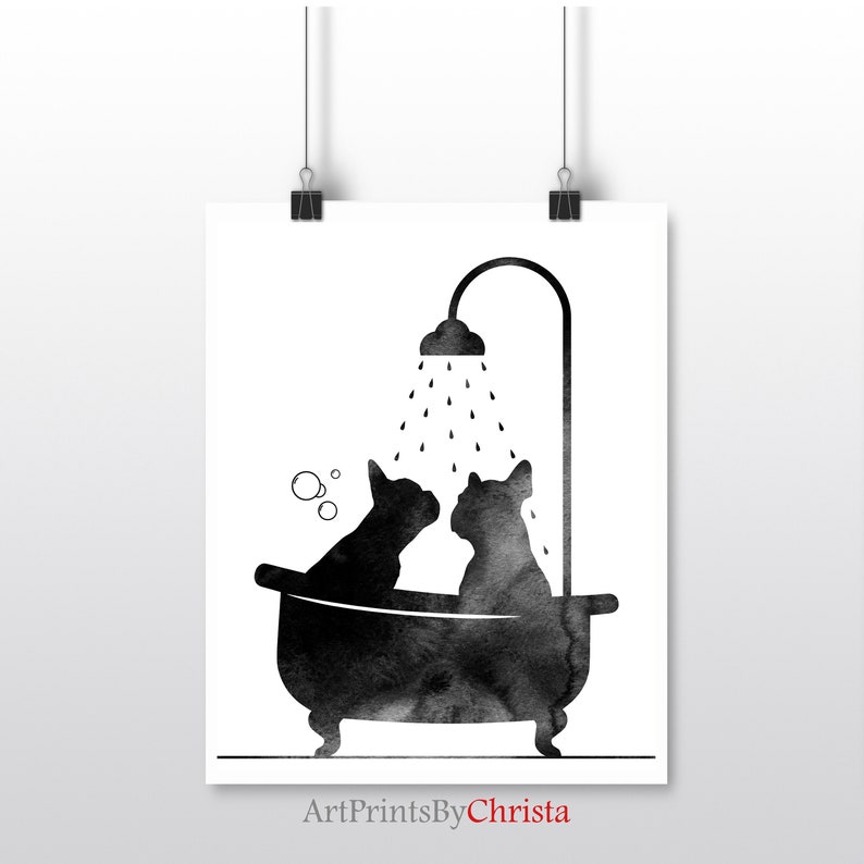 Dogs in Tub Print Frenchies in Shower Bathroom Decor Toilet Etsy