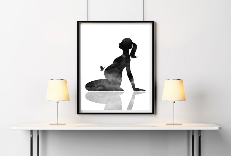 Instant download Rose gold Pregnancy announcement to husband Pregnant print Yoga art print Pregnant woman sitting in a Yoga pose