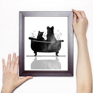 Bathroom Art, Cat Print, Dog Wall Art, Bathroom Decor, Cat and Dog in