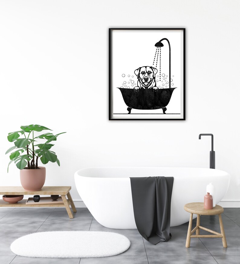 Peeking dog print Dog in tub wall art Bath decor Labrador Etsy