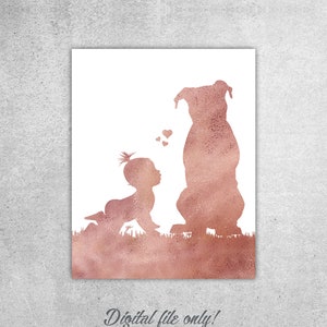 Baby and Pit Bull Rose Gold Nursery Print (Digital Download)