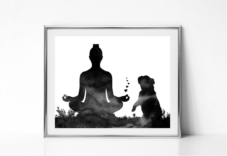 Yoga Wall Art Yoga With Dog Art Print English Bulldog Print Etsy