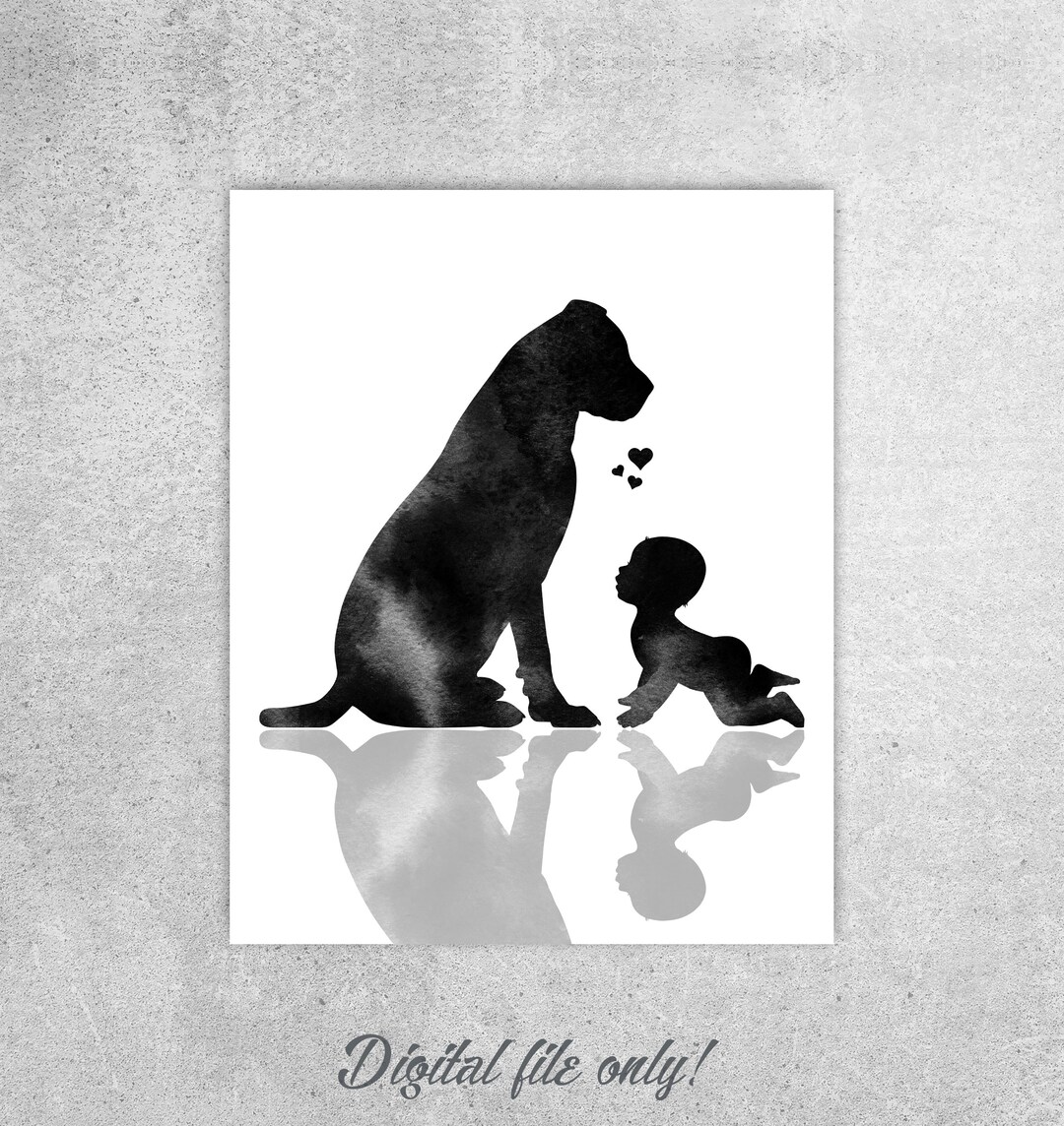 Dog Wall Decor, Baby and Dog Art Print, Mastiff Wall Art, Baby Room
