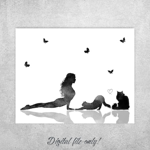 Lámina de yoga: Mujer, gatos, postura hacia arriba (descarga digital)