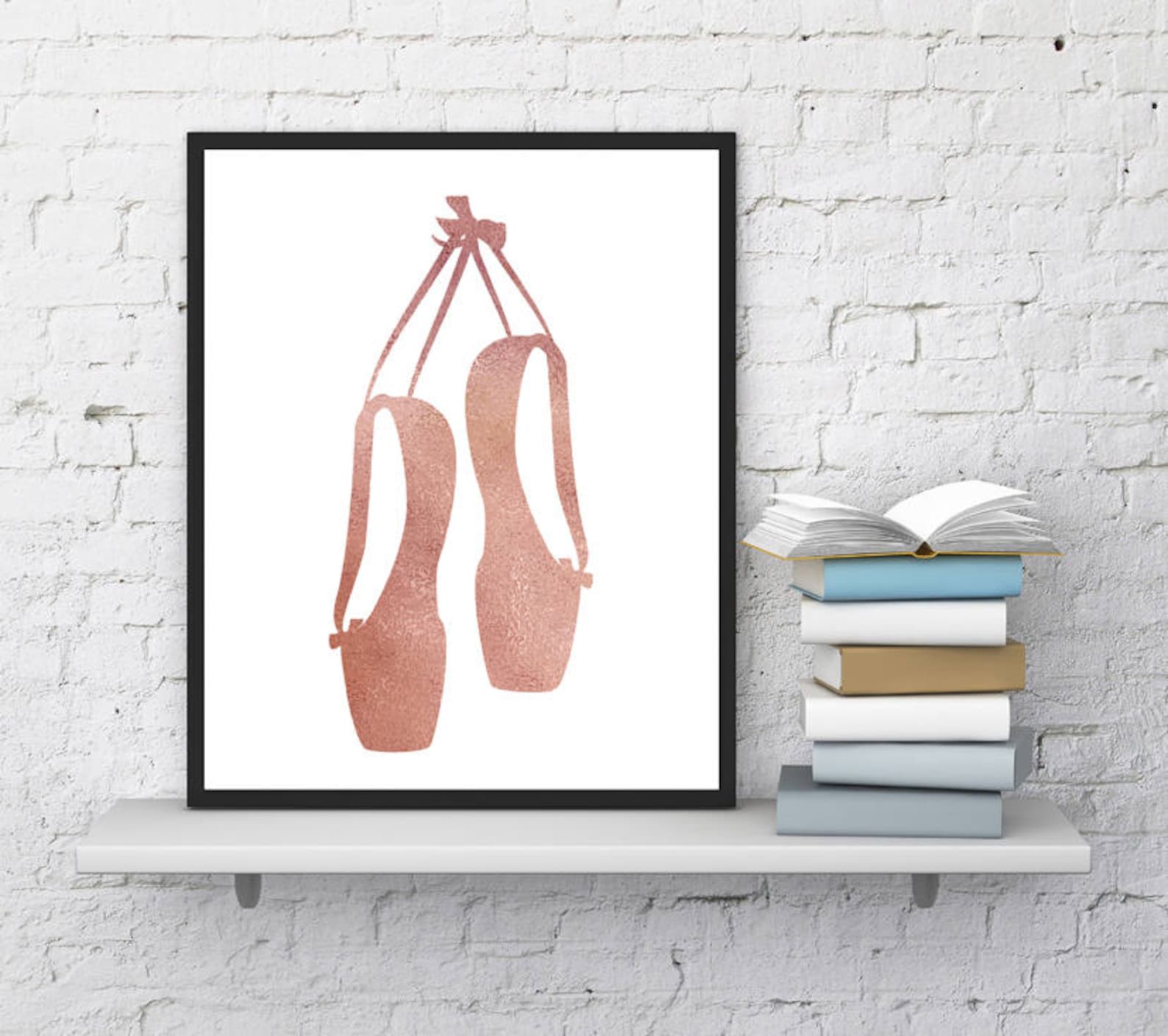 ballet slippers, ballet shoes, rose gold watercolor, girls room decor, ballerina gift, digital poster print, dancer wall art