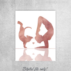 Hund Yoga Pose Print: Frau und Welpe Aquarell Kunst (Digitaler Download)