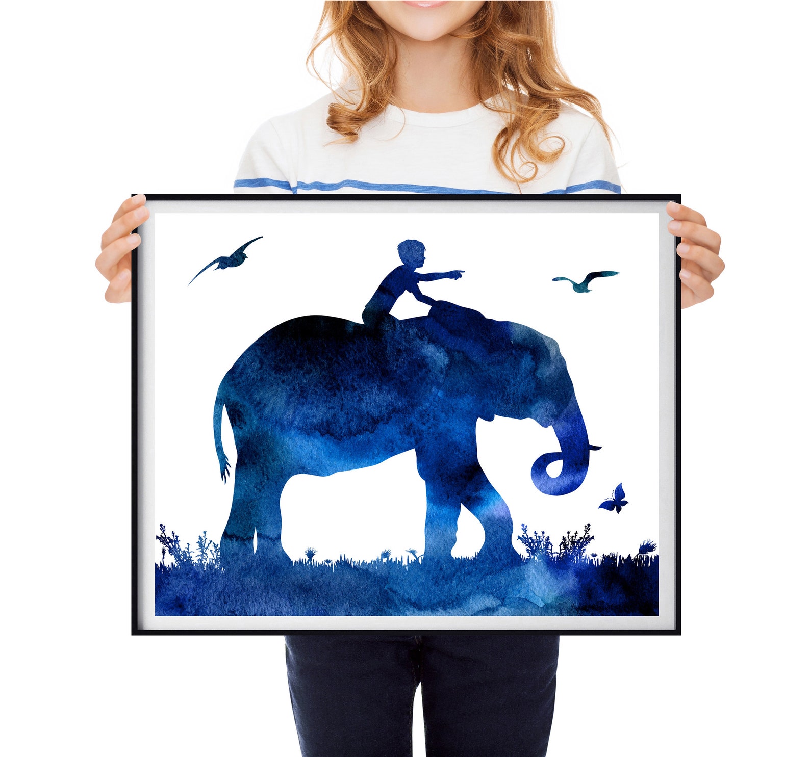 Elephant Wall Art Print Elephant Rider Little Boy Riding an Etsy
