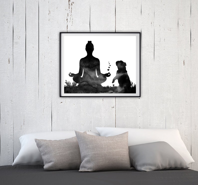 Yoga Wall Art Yoga With Dog Art Print English Bulldog Print Etsy