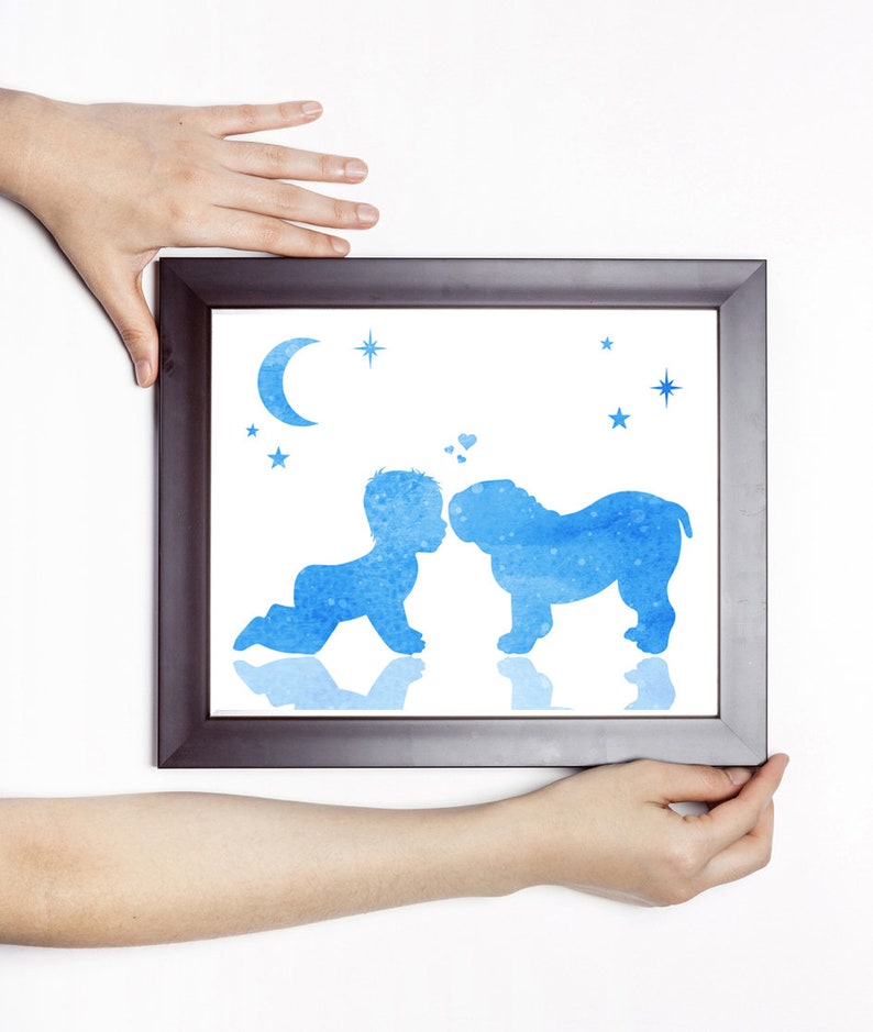 Baby Puppy English Bulldog Puppy Print Baby and Dog Digital - Etsy