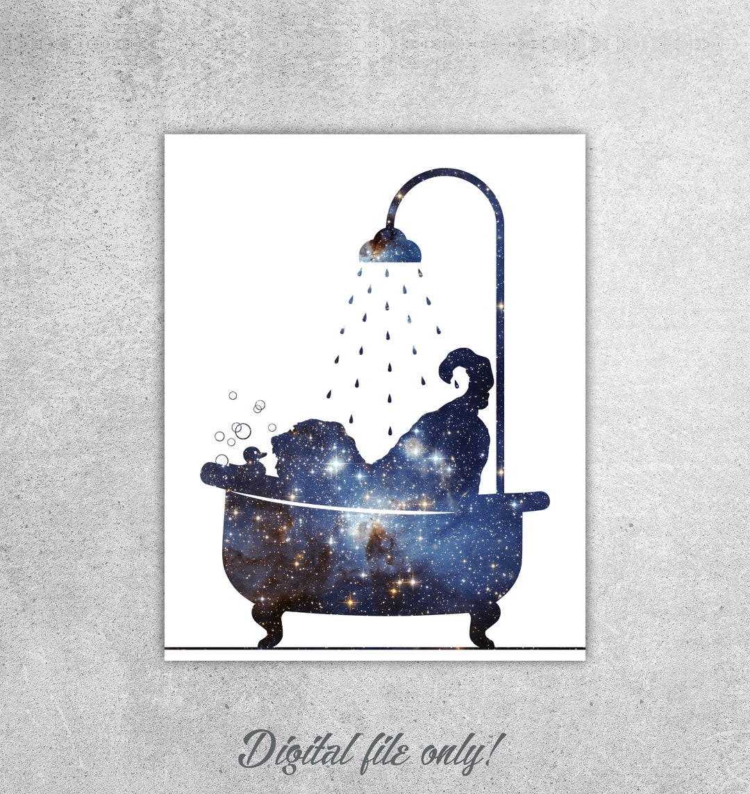 Bathroom Wall Art, Doodle Dog, Dog in Tub, Bathroom Decor, Dog Print ...