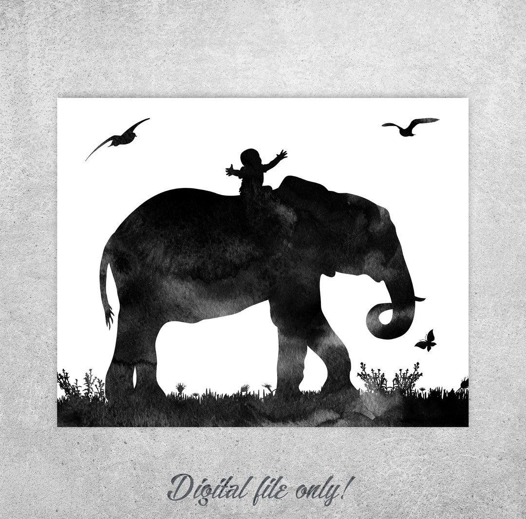 Elephant Wall Art Print, Elephant Rider, Baby Riding an Elephant, Baby