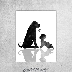 Rottweiler & Baby Watercolor Print: Dog Lover Gift (Digital Download)