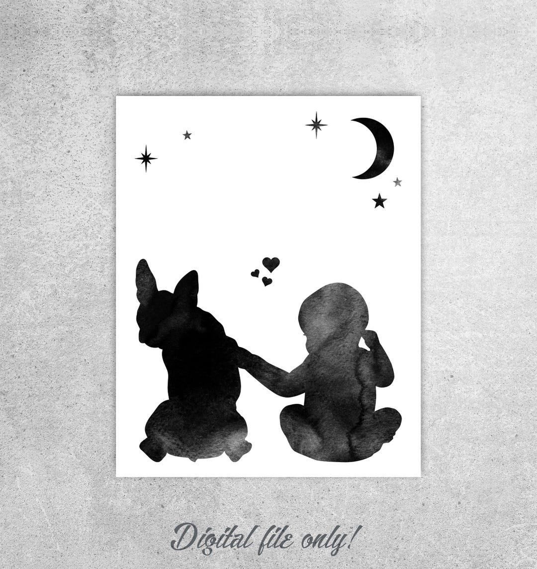 Boston Terrier Print, Baby and Dog Print, Nursery Moon Stars, Baby Room ...