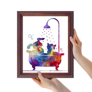 Bathroom Wall Decor, Puppy With Kitty, Pets in Tub Print, Bathroom