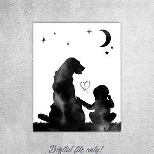 Golden Retriever Baby Moon Stars Nursery Print (Digital Download)