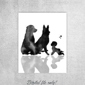 Baby and dogs, German Shepherd print, Golden Retriever, Dog print, Baby animals, Watercolor print, Baby announcement, Instant download