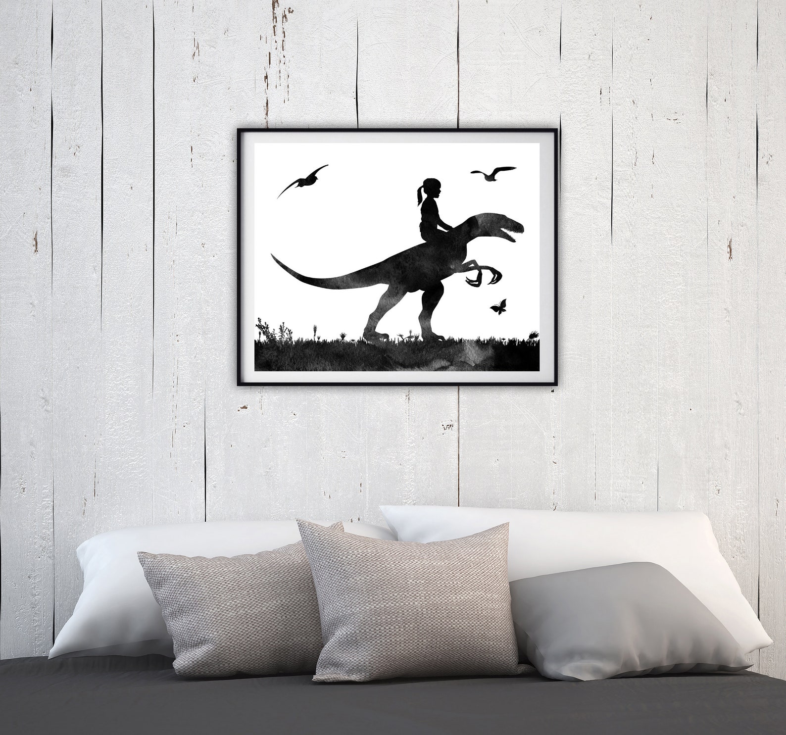 Little Girl Riding a Dinosaur Wall Art Dinosaur Print Etsy