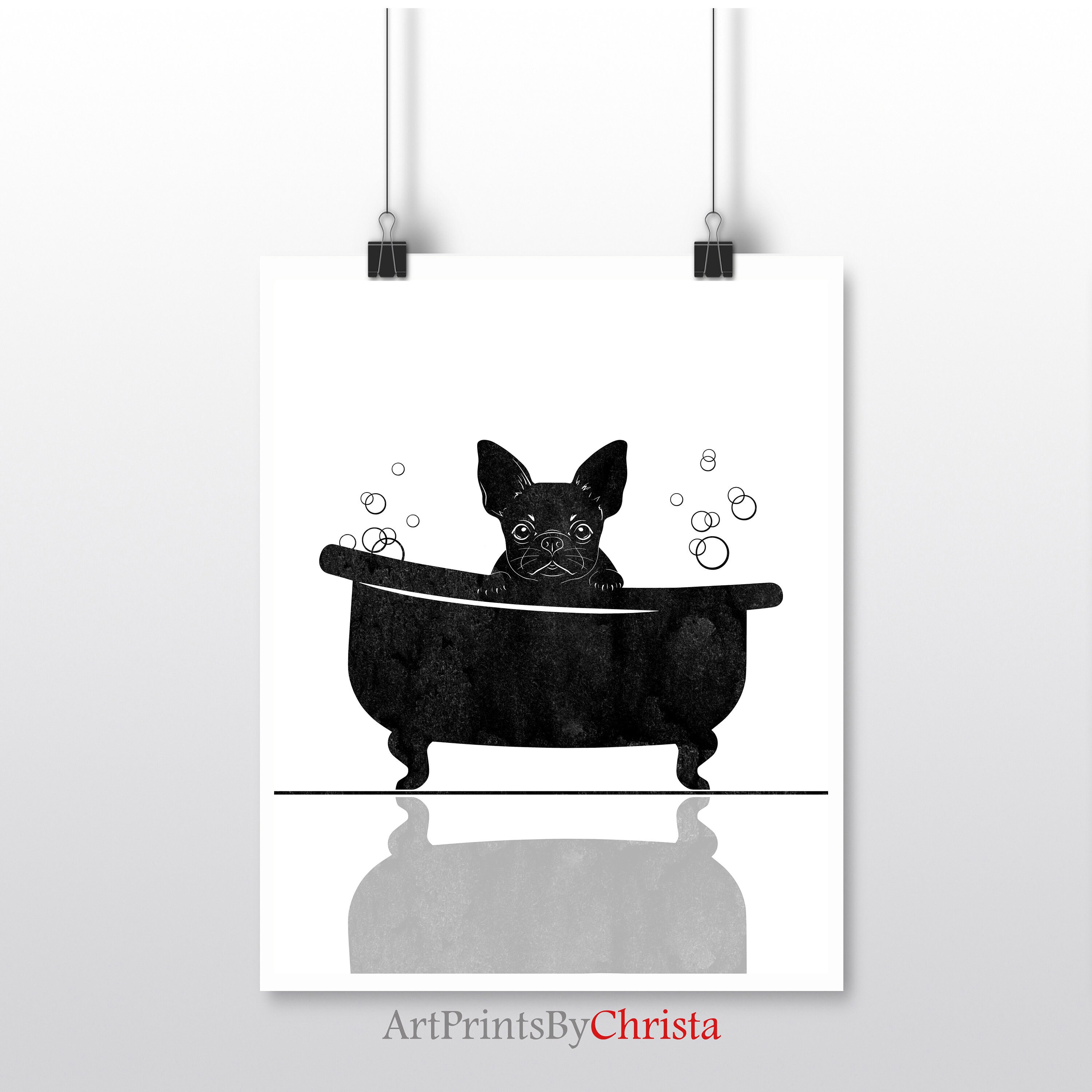 Dog in Tub Print Bathroom Wall Decor French Bulldog Toilet Etsy