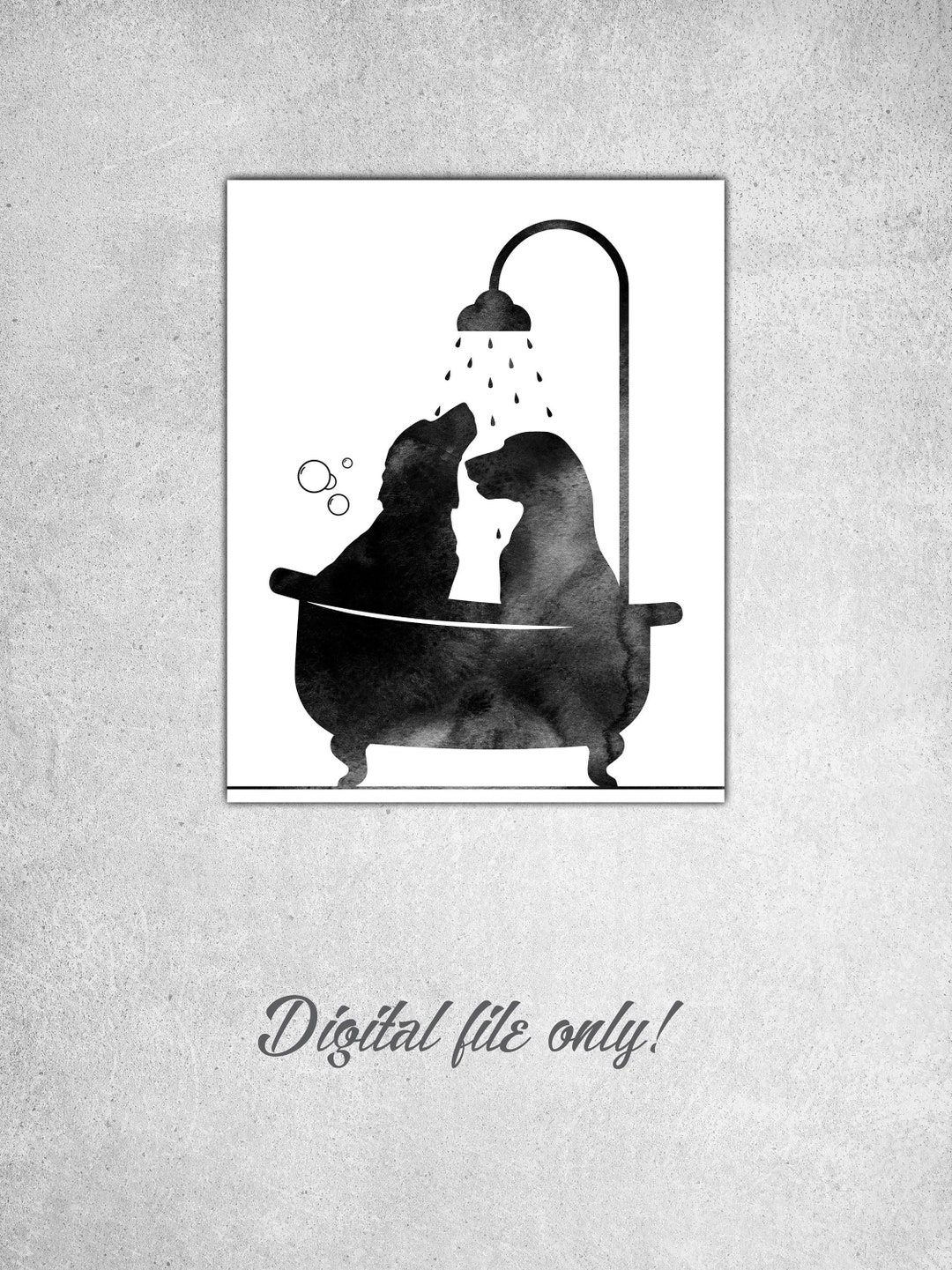 Dogs in Tub Print, Labradors in Shower, Bathroom Decor, Toilet Sign