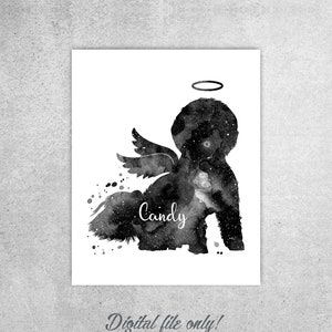 Presente em memória de cachorro, Cachorro com asas, Halo em estampa de cachorro, Bichon Frisé, Nome personalizado para cachorro, Presente para perda de cachorro, Cachorro com estampa de halo, Download instantâneo