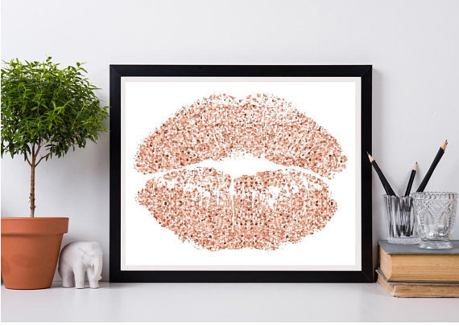Rose Gold Lips Large Lips Wall Decor Beauty Gift Digital Etsy