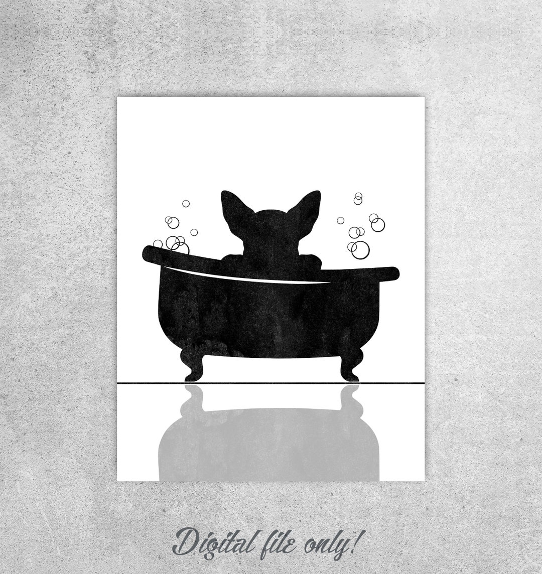 Chihuahua Wall Art, Dog in Bathtub Art, Bathroom Wall Art, Dog Print ...