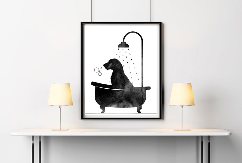 Labrador Art Print Bathroom Wall Art Labrador in Tub Bath Etsy