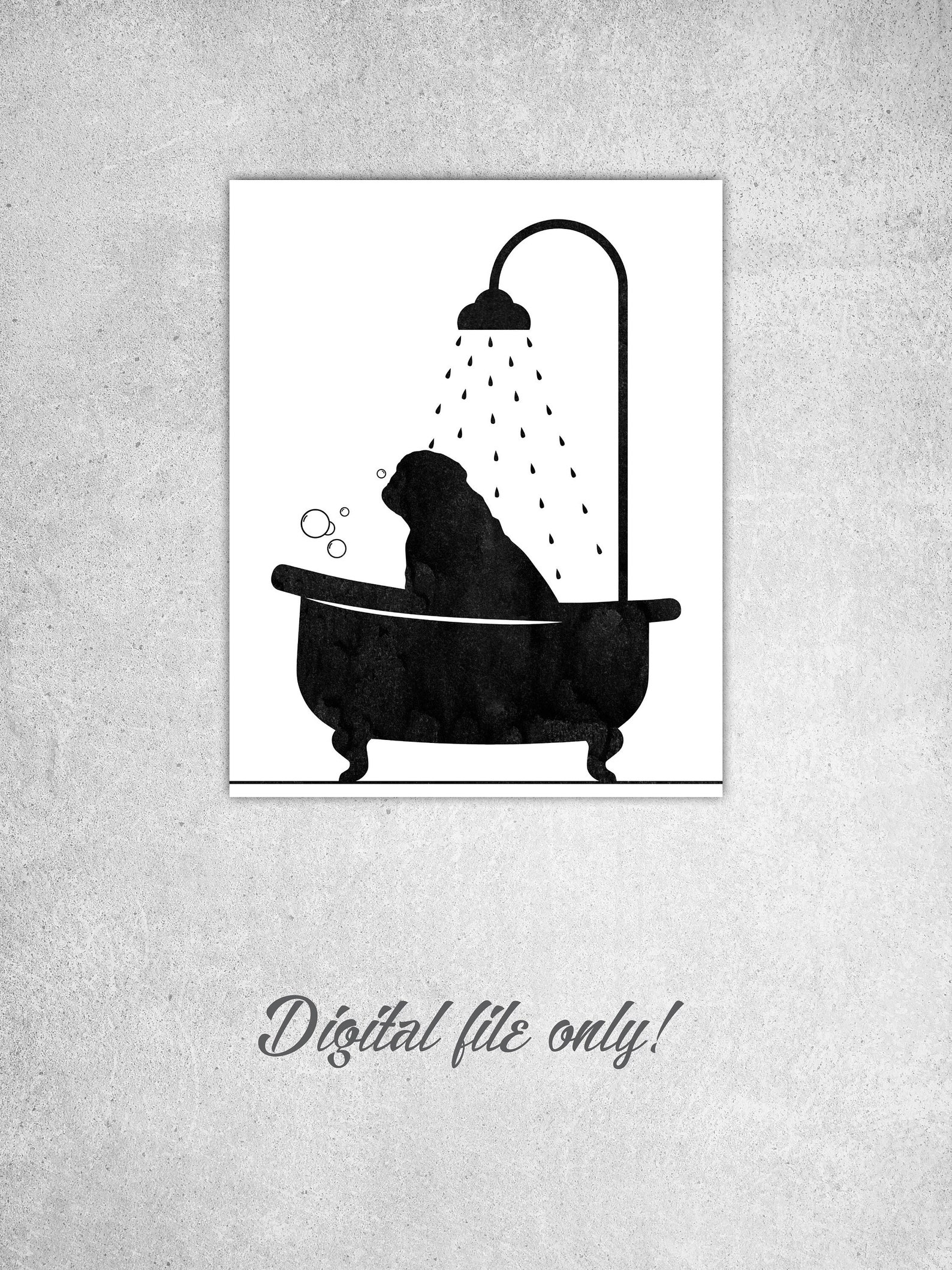 Pug Dog in Bathtub Dog Wall Art Print Watercolor Black Dog Etsy